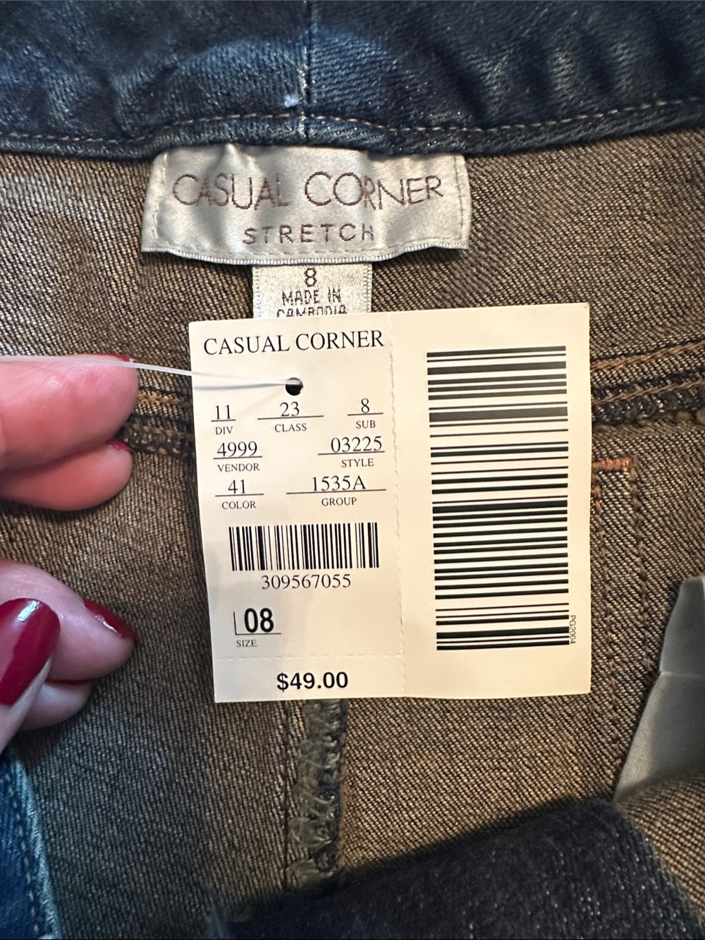 Casual Corner Straight Leg Jeans - Dark Blue and Brown